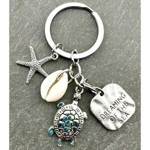 Dreaming of the Sea Turtle Starfish Seashell Stainless Steel Charm Keychain